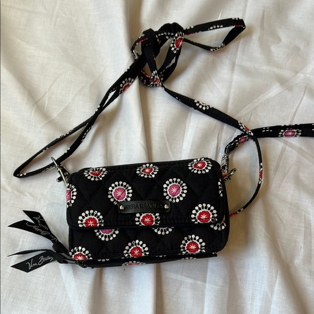 Vera Bradley Black and Red Crossbody Bag with Floral Design